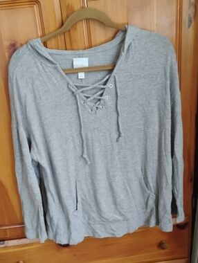 Sunday Light Gray Lace-Up Hoodie Top